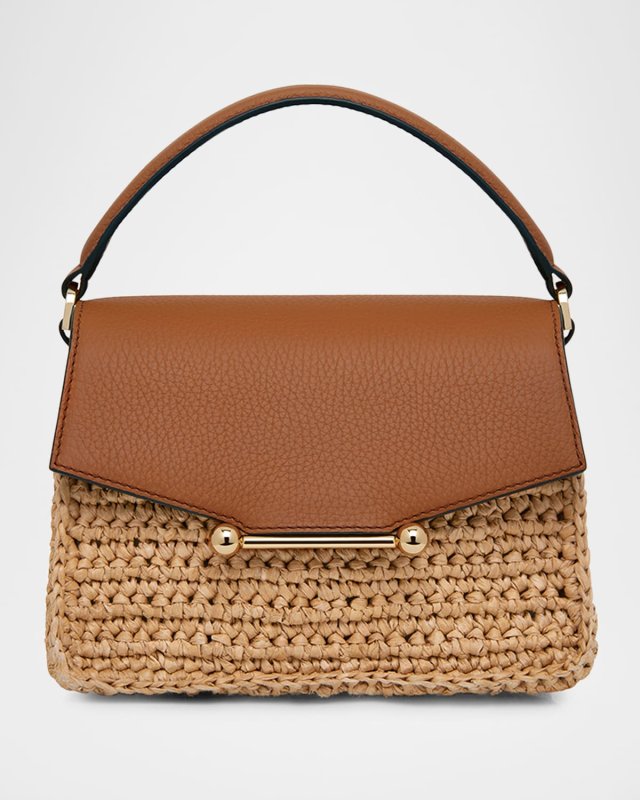 Mosaic Nano Raffia & Leather Top-Handle Bag